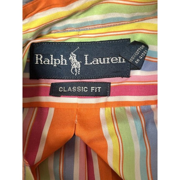Ralph Lauren Colorful Striped Men's Long Sleeve Button Down Shirt Orange Size M - Picture 5 of 9